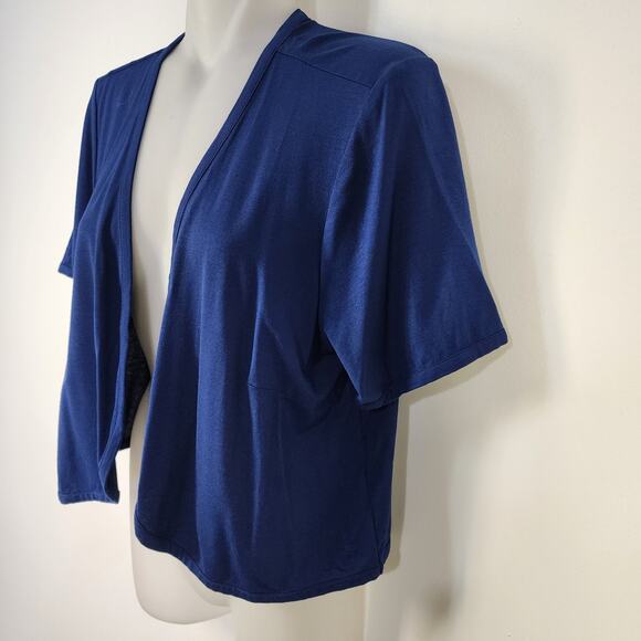 Joan Rivers Shrug Open Front Women Medium Short Sleeve Jersey Knit Blue A304727 - Picture 5 of 9